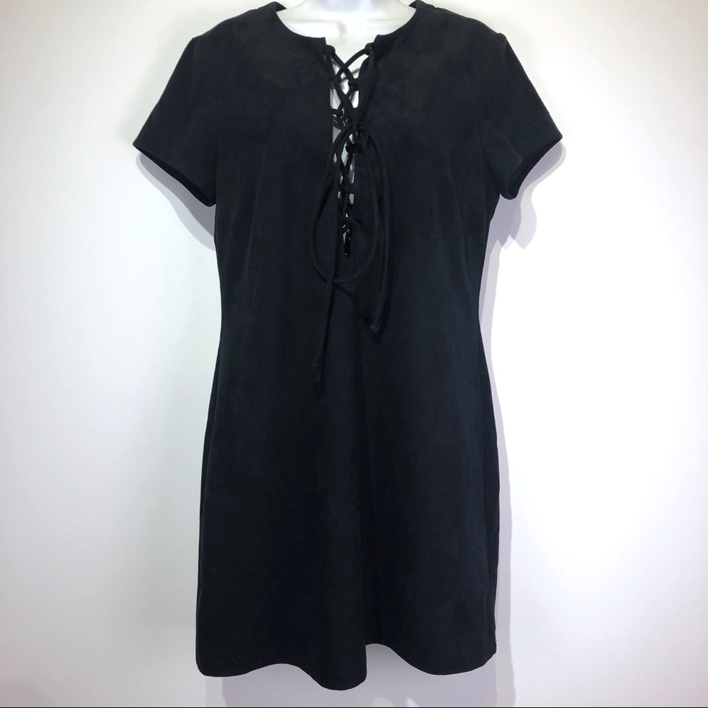 wayf black tie front short sleeve dress size L